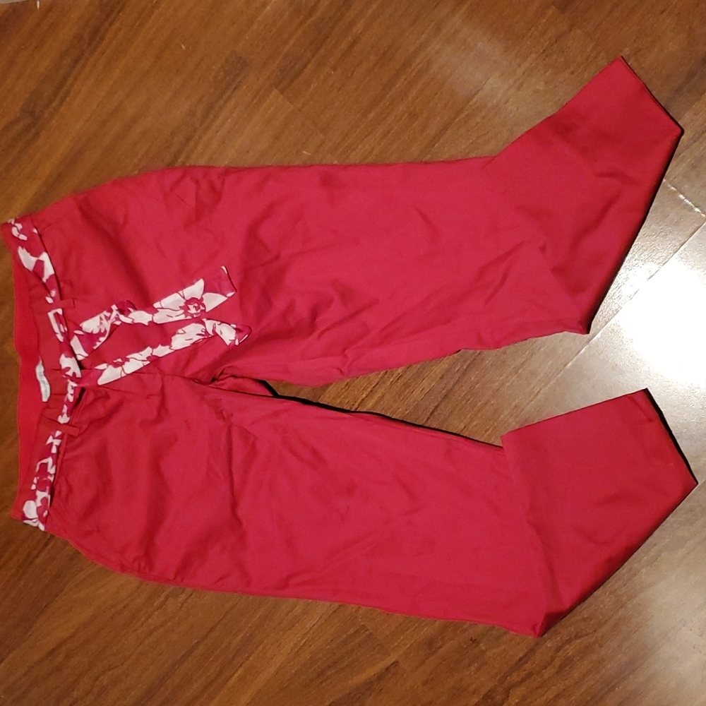 NWOT Signature Collection Women's Red Dress Pants With Floral Belt - Size 12